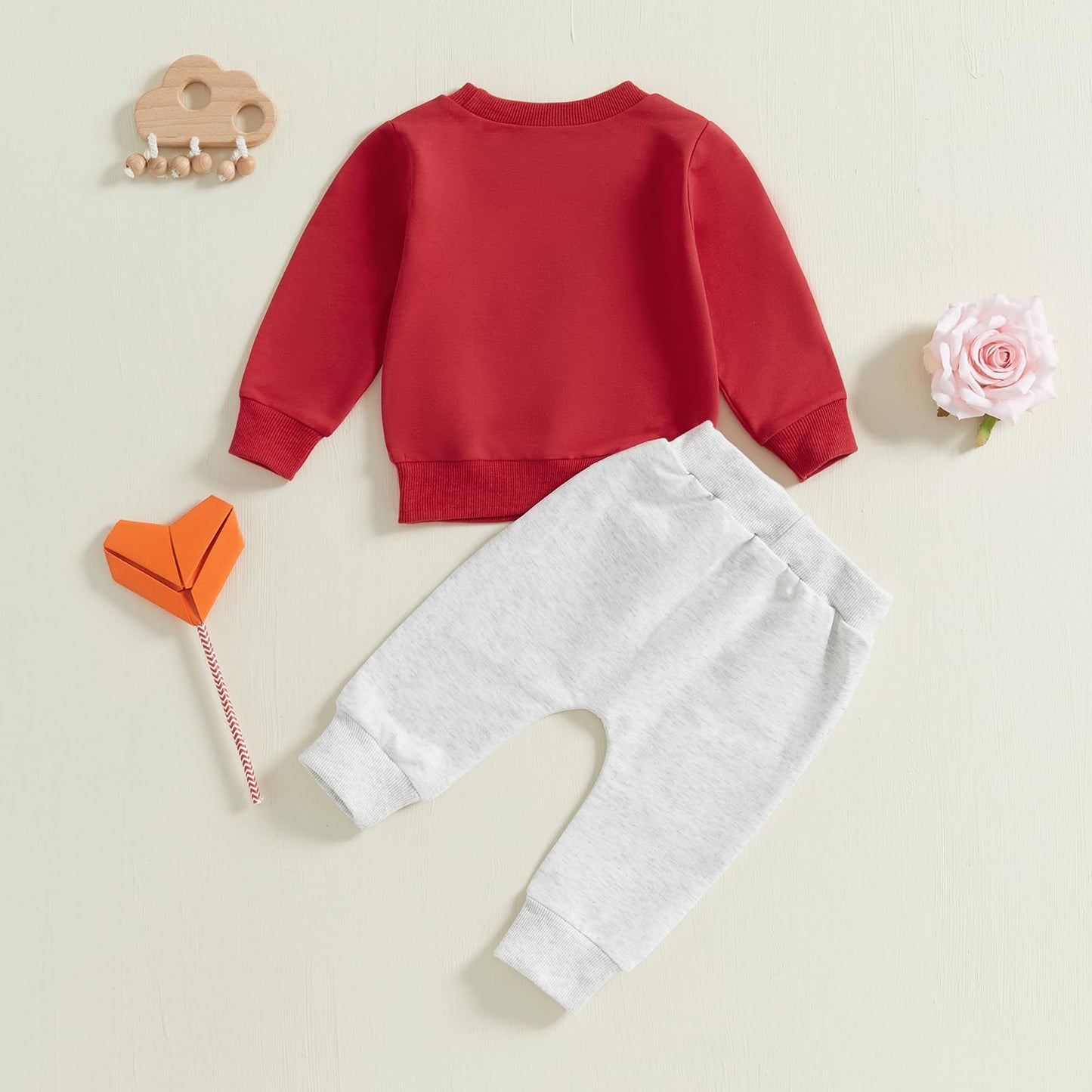 Coorally Toddlers Two-Piece Valentine'S Day Outfits Baby Boy Girl Long-Sleeve Crewneck Printed Sweatshirt And Pants Sets (Red Wh