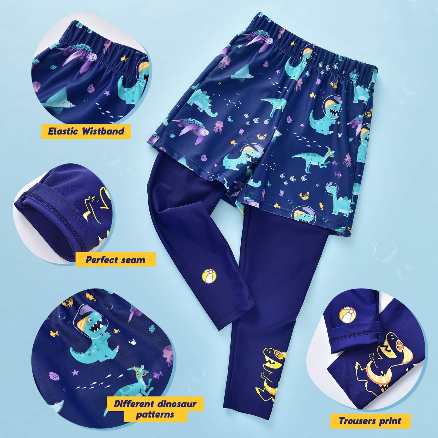 Wawsam Toddler Dinosaur Swimsuit Kids Bathing Suit Dinosaur Boys Rash Guard With Hat Quick Dry Long Sleeve Swimwear Infant Swim
