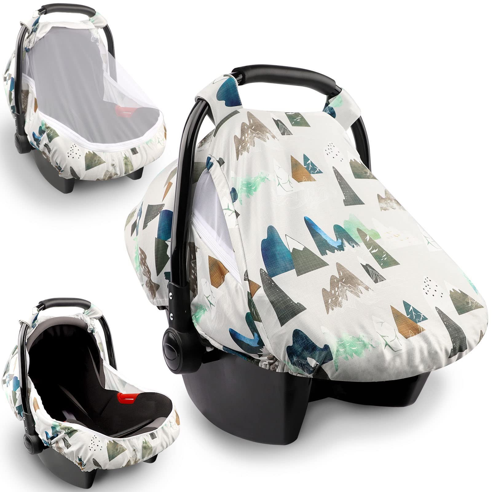 Baby Car Seat Cover, Adventure Mountains Carseat Canopy For Babies, Infant Carseat Cover, Summer Cozy Net Cover, Universal Fit,