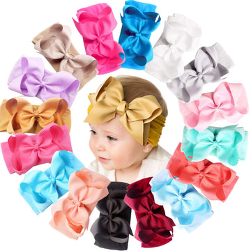 C  Llot 16 Colors Baby Bow Wide Turban Headbands Girls Big 6 Inches Hair Bows Head Wraps Newborn Infants Toddlers Hairbands