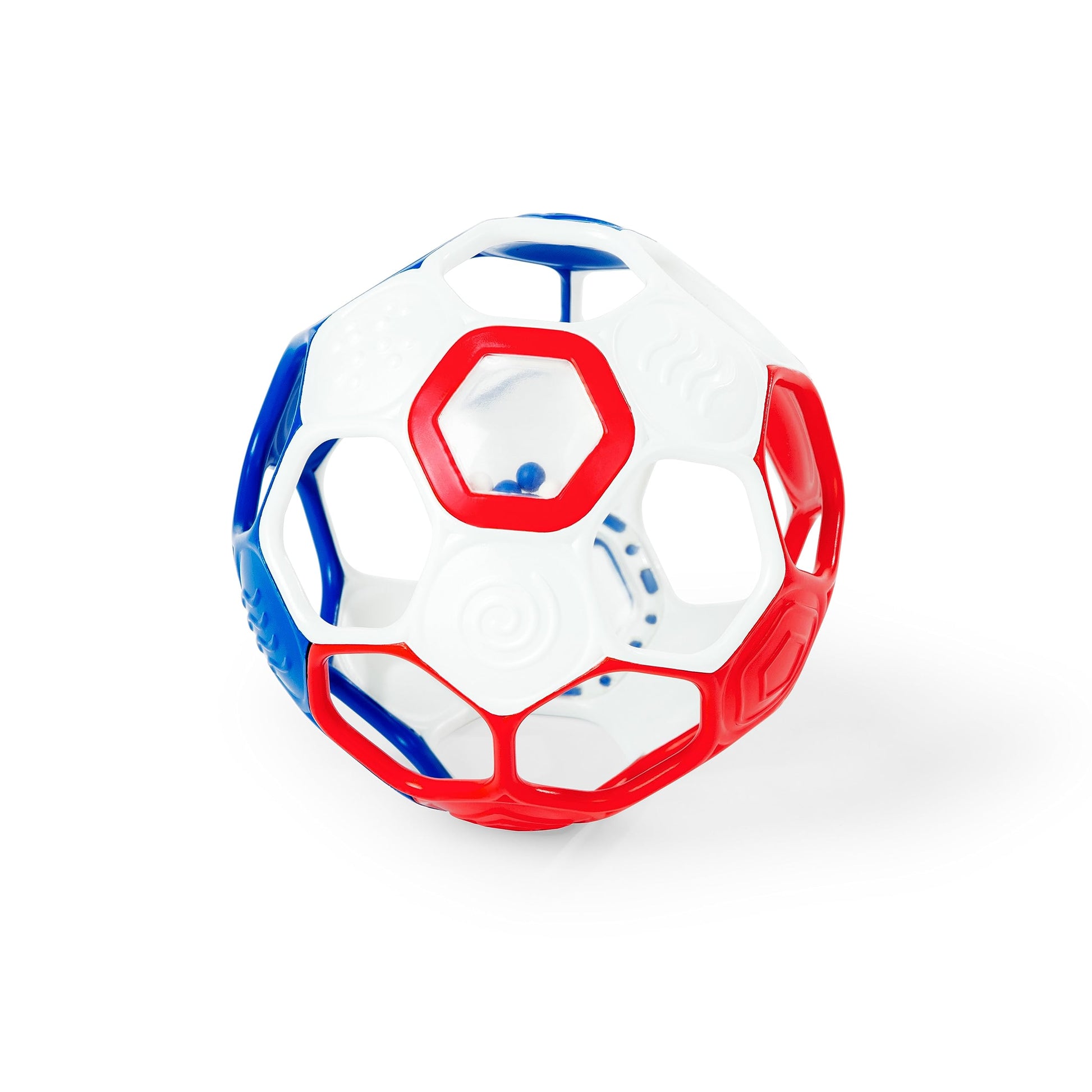 Bright Starts Oball Grippin Goals Rattle Soccer Ball - Red, White & Blue, Easy-Grasp Toy for Newborn and Up