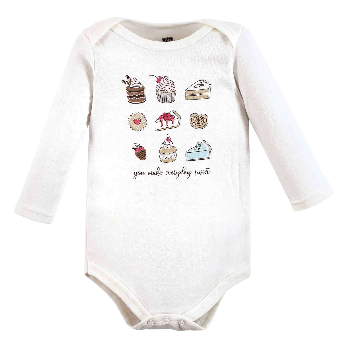Hudson Baby Unisex Baby Cotton Long-Sleeve Bodysuits Sweet Bakery 3-Pack, 9-12 Months
