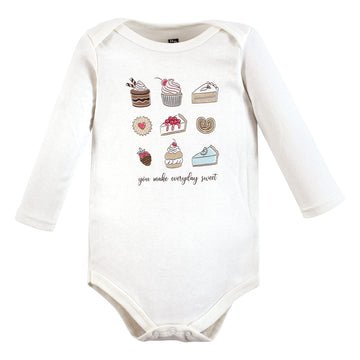 Hudson Baby Unisex Baby Cotton Long-Sleeve Bodysuits Sweet Bakery 3-Pack, 9-12 Months