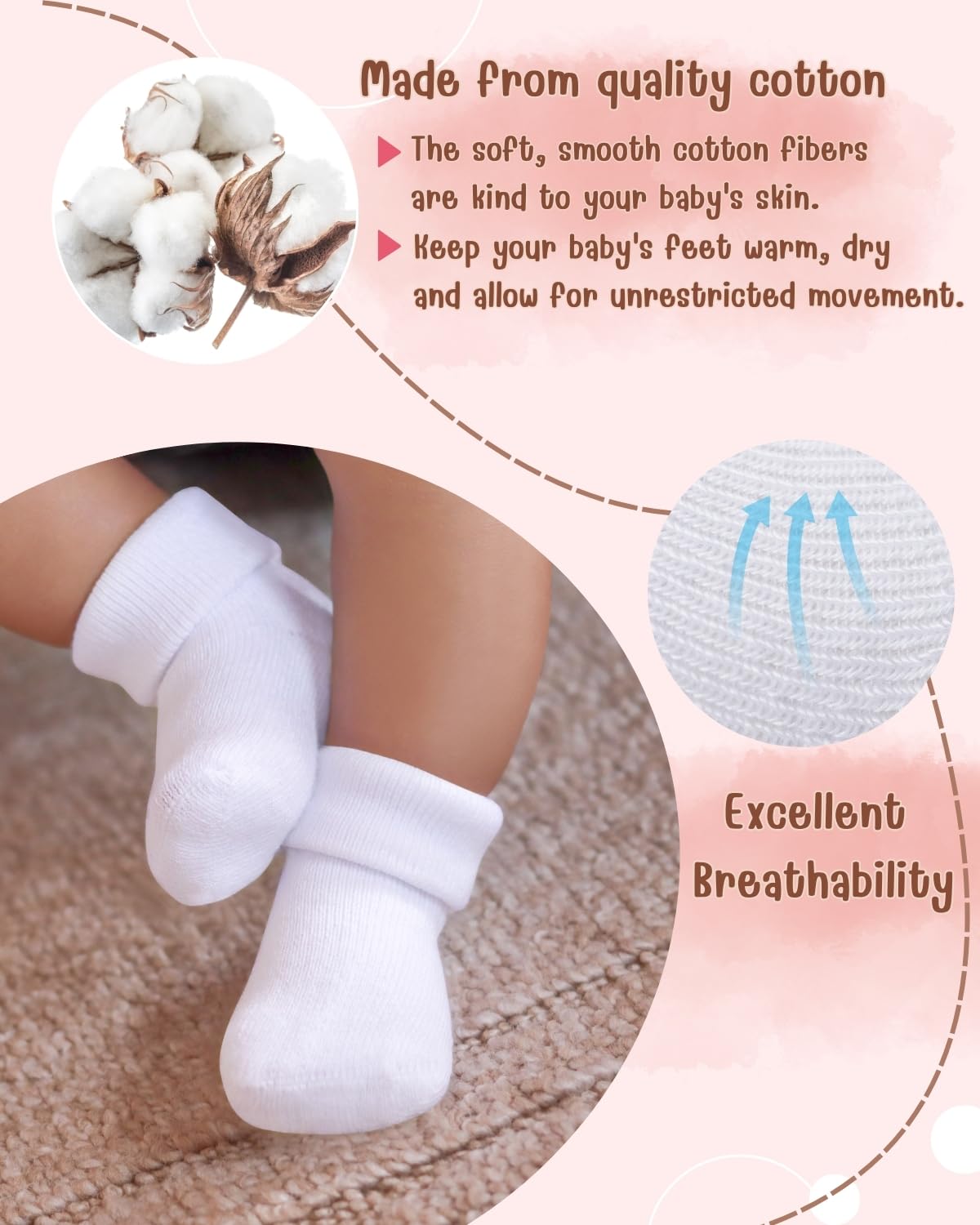 Rative Newborn Socks Thick Terry Turn Cuff Socks For Unisex Baby Boys (0-6 Months, 12-Pairs/B24)