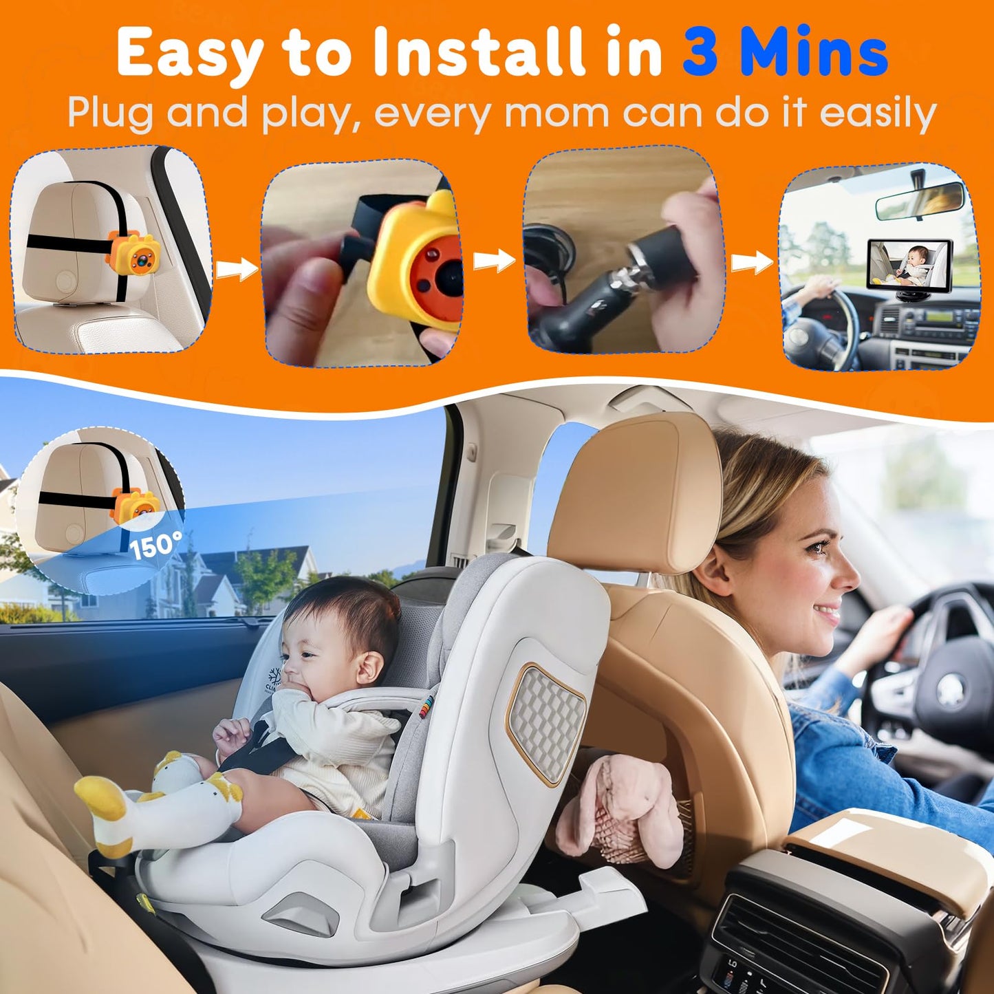 Yakry 7-Inch Baby Car Camera 1080P - Hd Touchscreen, 3X Zoom, 940Nm Night Vision, 150? Wide Angle, Easy Install For Enhanced Bab