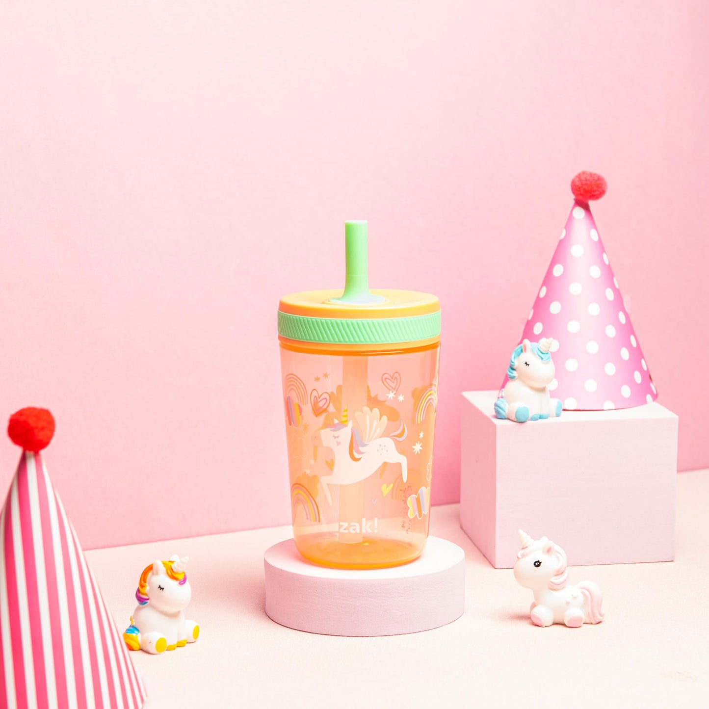 Zak Designs Kelso Tumbler Set 15 Oz, (Unicorn) Non-Bpa Leak-Proof Screw-On Lid With Straw Made Of Durable Plastic And Silicone,