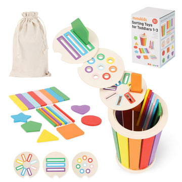 nunukuids Montessori Toys for 1+ Wooden Color Sorting Toys for Toddlers 1-3 Year Old Toddlers Fine Motor Skills Development Colo