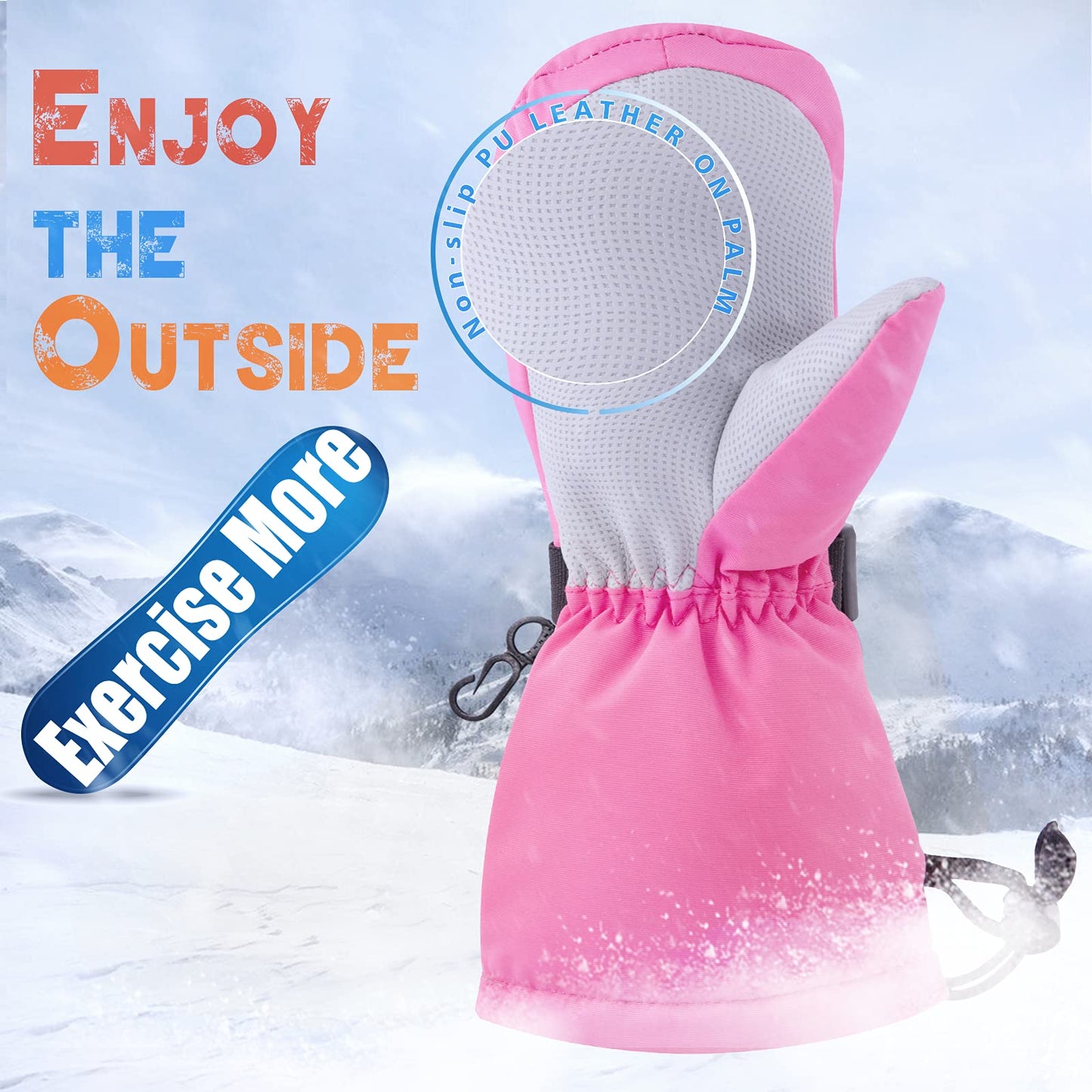 Winter Kids Waterproof Gloves For Boys Girls Snow Ski Toddler Baby Mittens Outdoor For Infant Teens 1-5T (N-Pink, L(4-6T))
