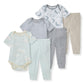 Burt Bees  6Pk Baby Girl Organic Cotton Bodysuit & Pant Set, Ranunculus, Blue 6Piece Set, 18 Months