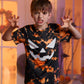 Halloween Girls Orange Tie Dye Pumpkin Face Jack O' Lantern Tee Round Neck Funny Tshirt 12 Years