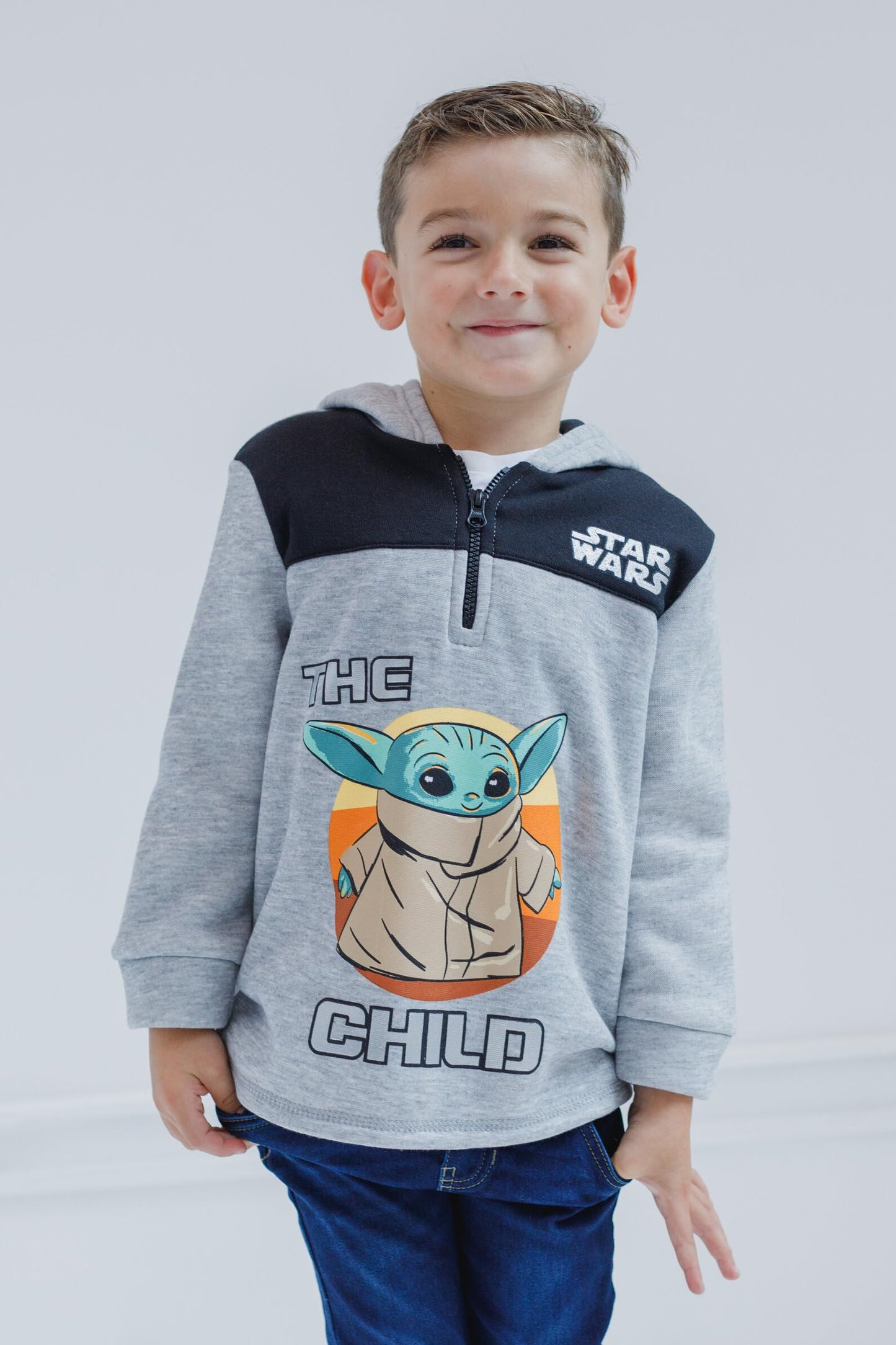 Star Wars The Child Infant Baby Boys Fleece Half Zip Pullover Hoodie Gray 18 Months