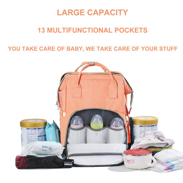 Daerli Diaper Bag With Changing Station, Large Diaper Bag Backpack, Multifunctional Baby Diaper Bag (Pink)