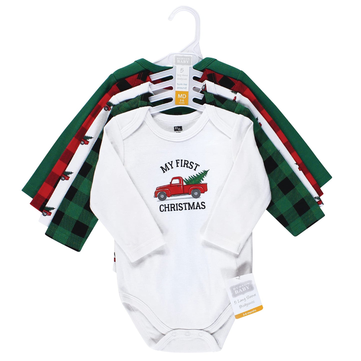 Hudson Baby Boys Cotton Long-Sleeve Bodysuits And Toddler T-Shirt Set, Christmas Tree, 18-24 Months Us