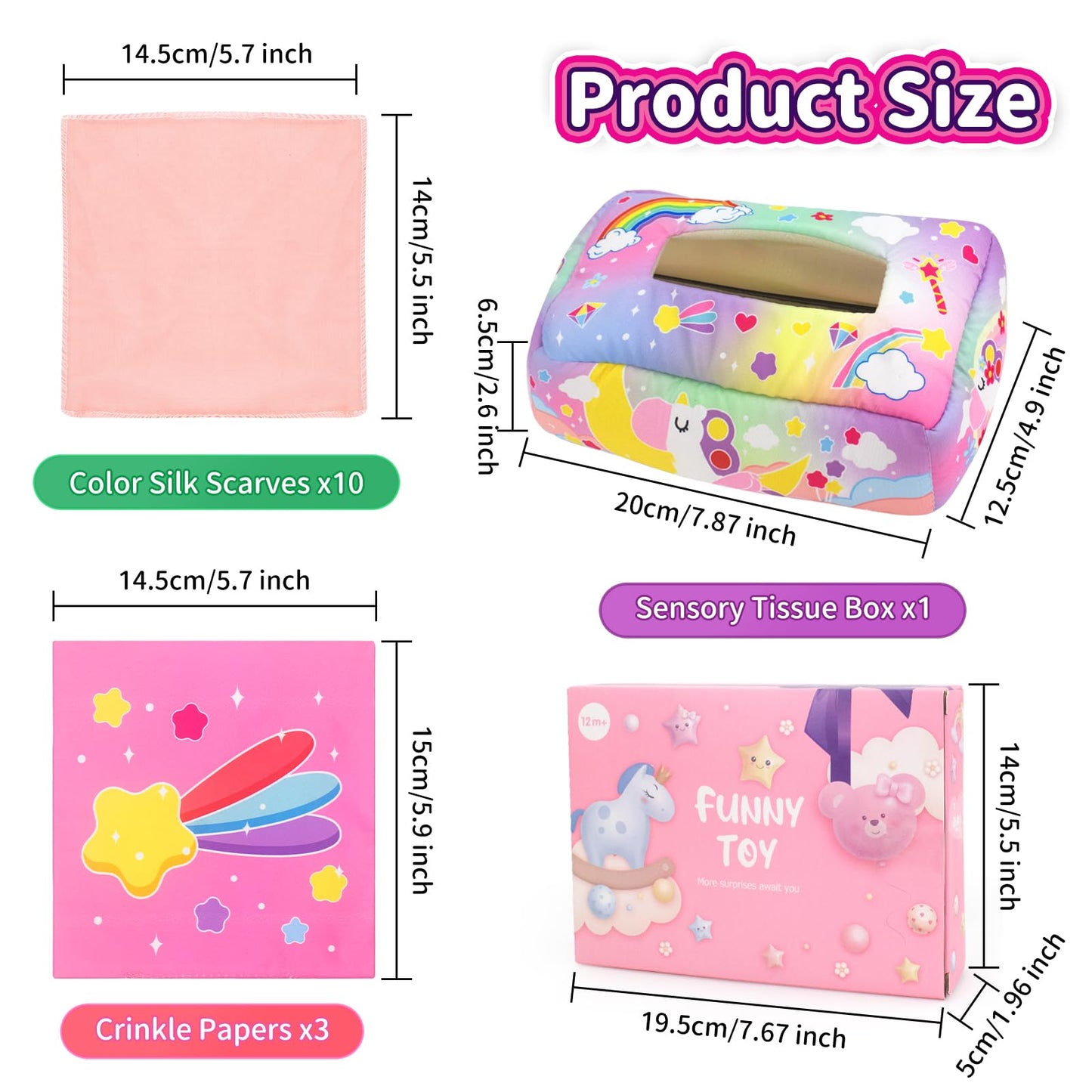 usrela Baby Toys 6 to 12 Months - Tissue Box Toy, Baby Toys for 6 12 18 Months, Unicorn Tissue Learning Toys with Alphabet Numbe