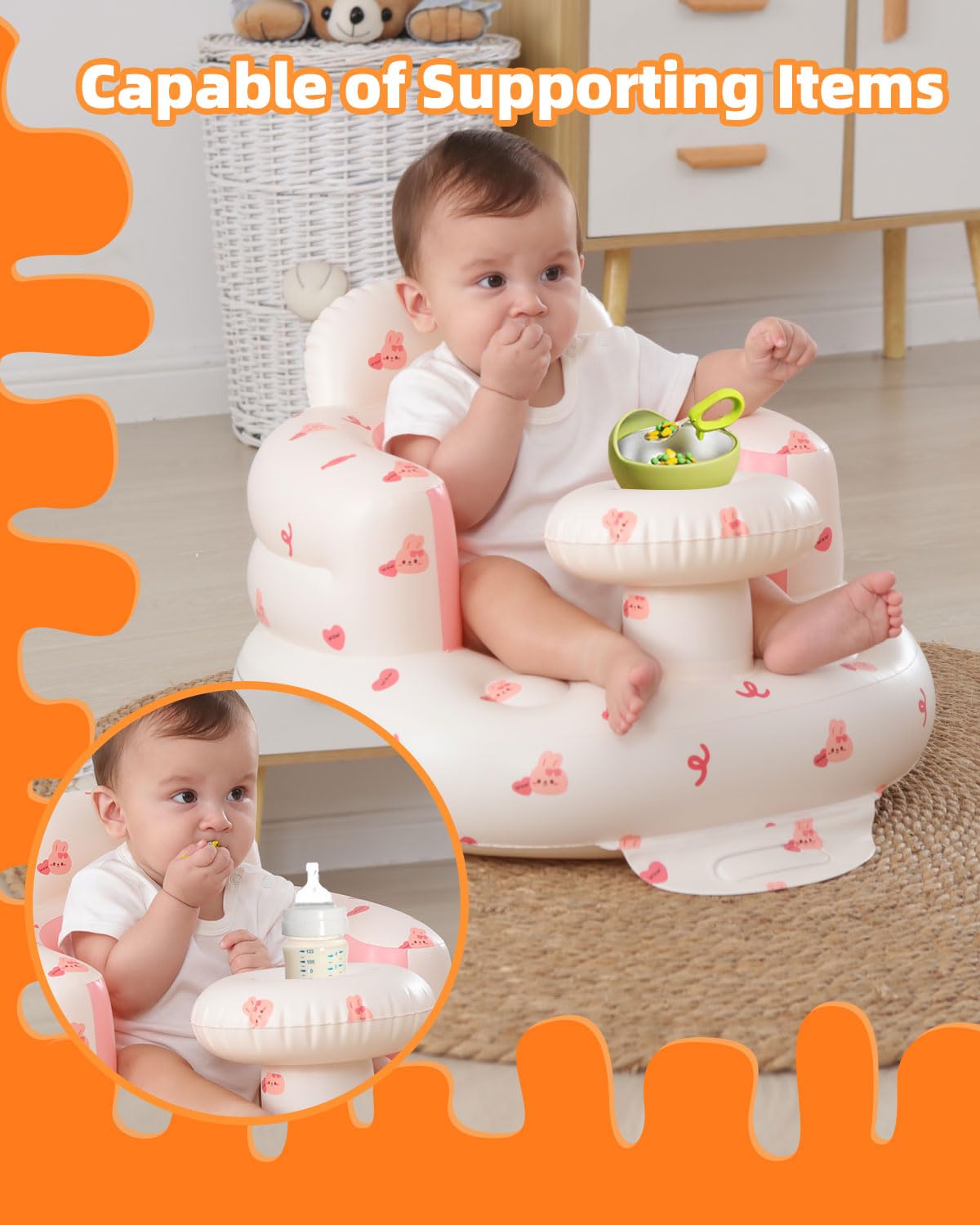 Agitvps Upgrade Inflatable Baby Seat With Tray For Babies 3-36 Months, Built In Air Pump Bumbo Seat With Tray, Load-Capable Baby
