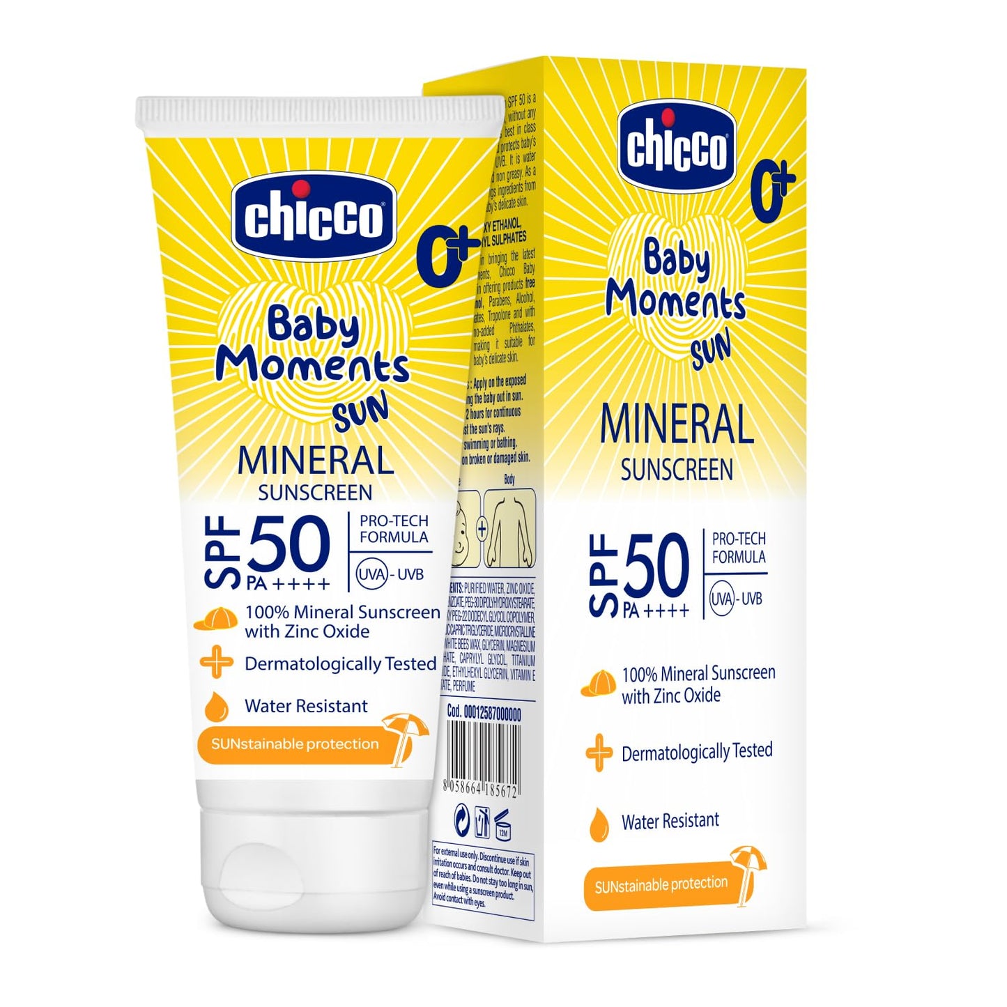 Chicco Baby Moments Mineral Sun Cream Spf 50 For Babies, 75G| 100% Mineral Sunscreen | Pa++++ | Uva And Uvb Protection | Phenoxy