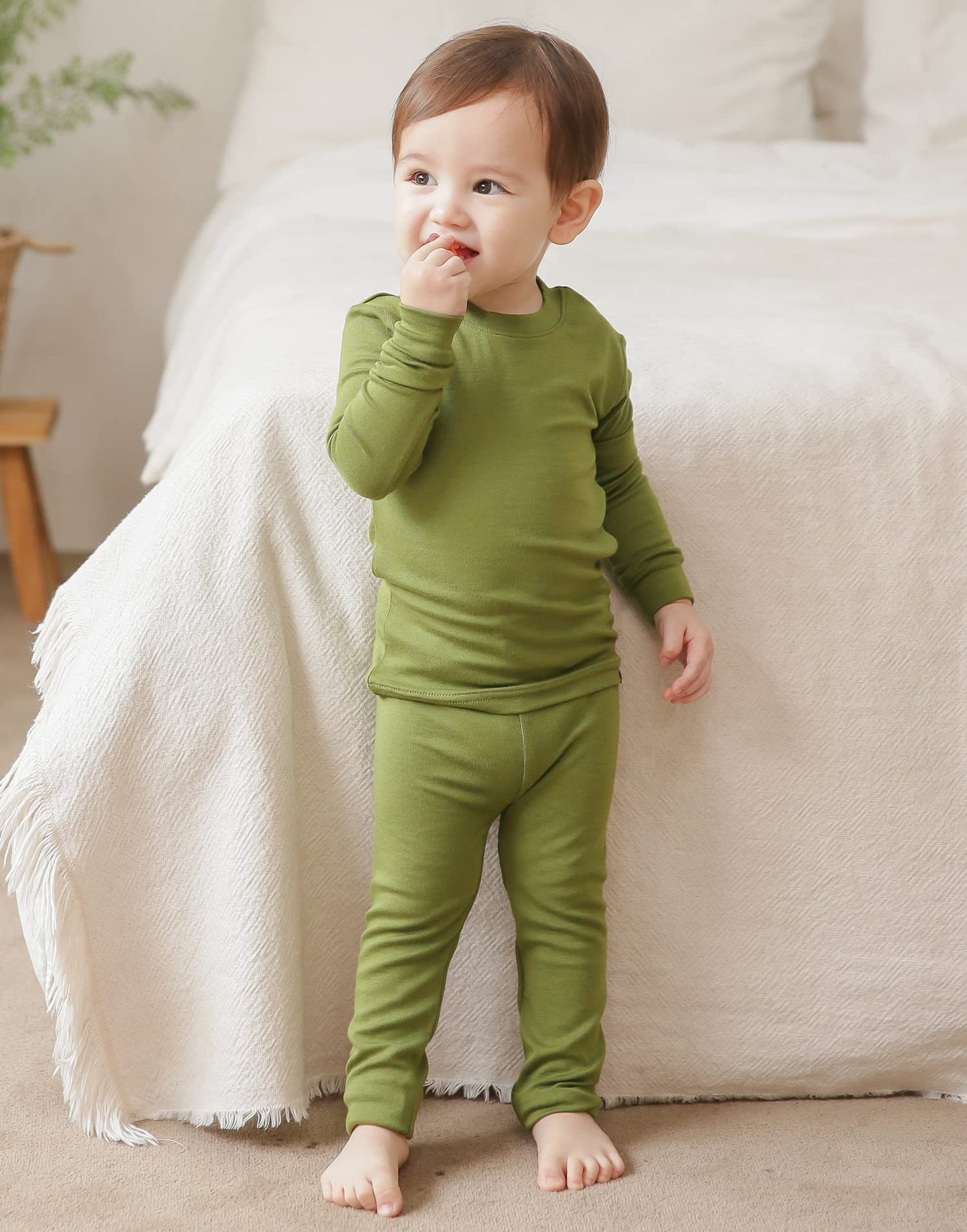 Vaenait Baby Kids Long Sleeve Sleepwear Pajamas 2Pcs Set Modal Olive M
