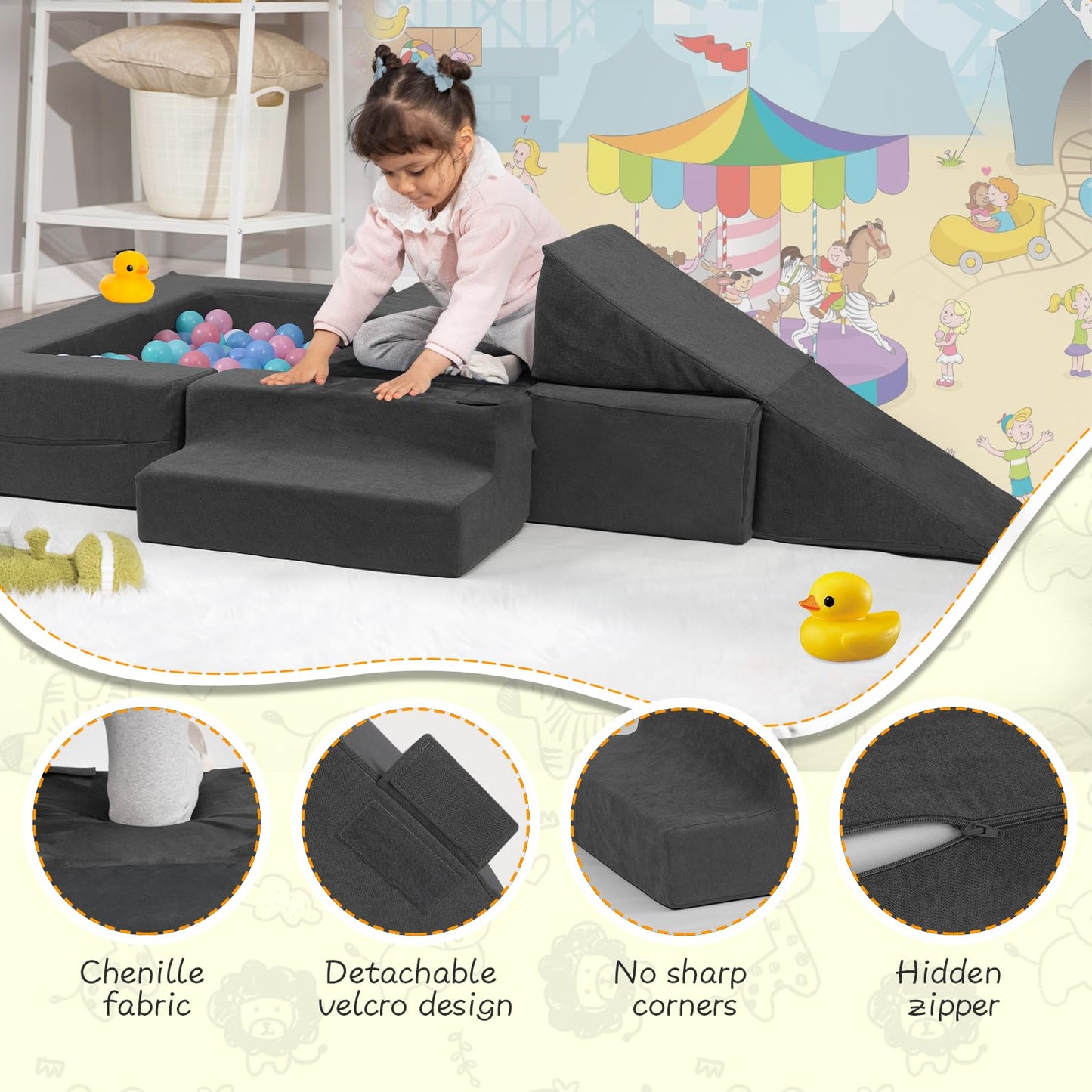Moozhealth Modular Kids Couch,Toddlers Convertible Climbing Play Couch Sofa And Imaginative Furniture Foldable Floor Cushion Wit
