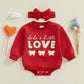 Lagkiyoj Newborn Baby Girl Valentines Day Outfit Letter Embroidery Oversized Sweatshirt Bubble Romper Infant Spring Clothes