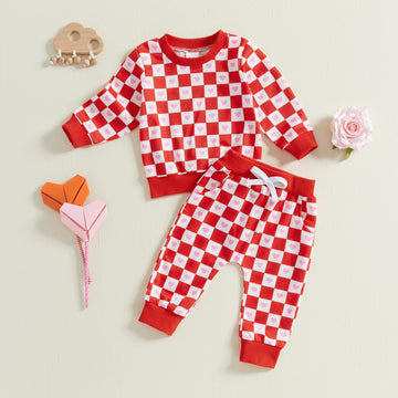 Coorally Toddlers Two-Piece Valentine'S Day Outfits Baby Boy Girl Long-Sleeve Crewneck Printed Sweatshirt And Pants Sets (Red Pl