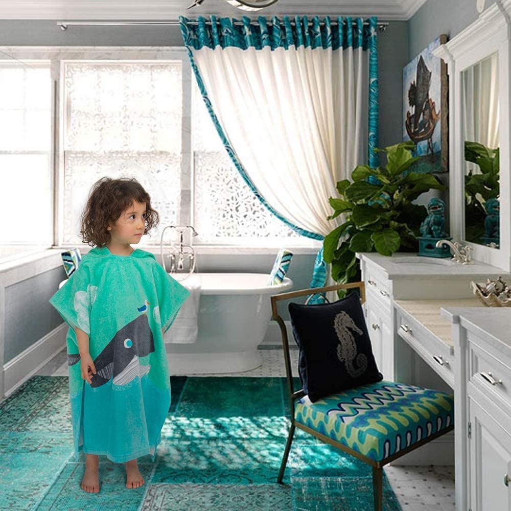 Toddler Hooded Beach Towel Coverup Cape Kids 100% Cotton Soft Quick Dry Absorbent Use For Swim Pool Bath Poncho Towels For 3 To