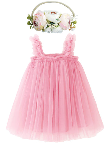 Bgfks Layered Tulle Tutu Dress For Toddler Girls,Baby Girl Rainbow Tutu Princess Skirt Set With Flower Headband.(Pink,3T)