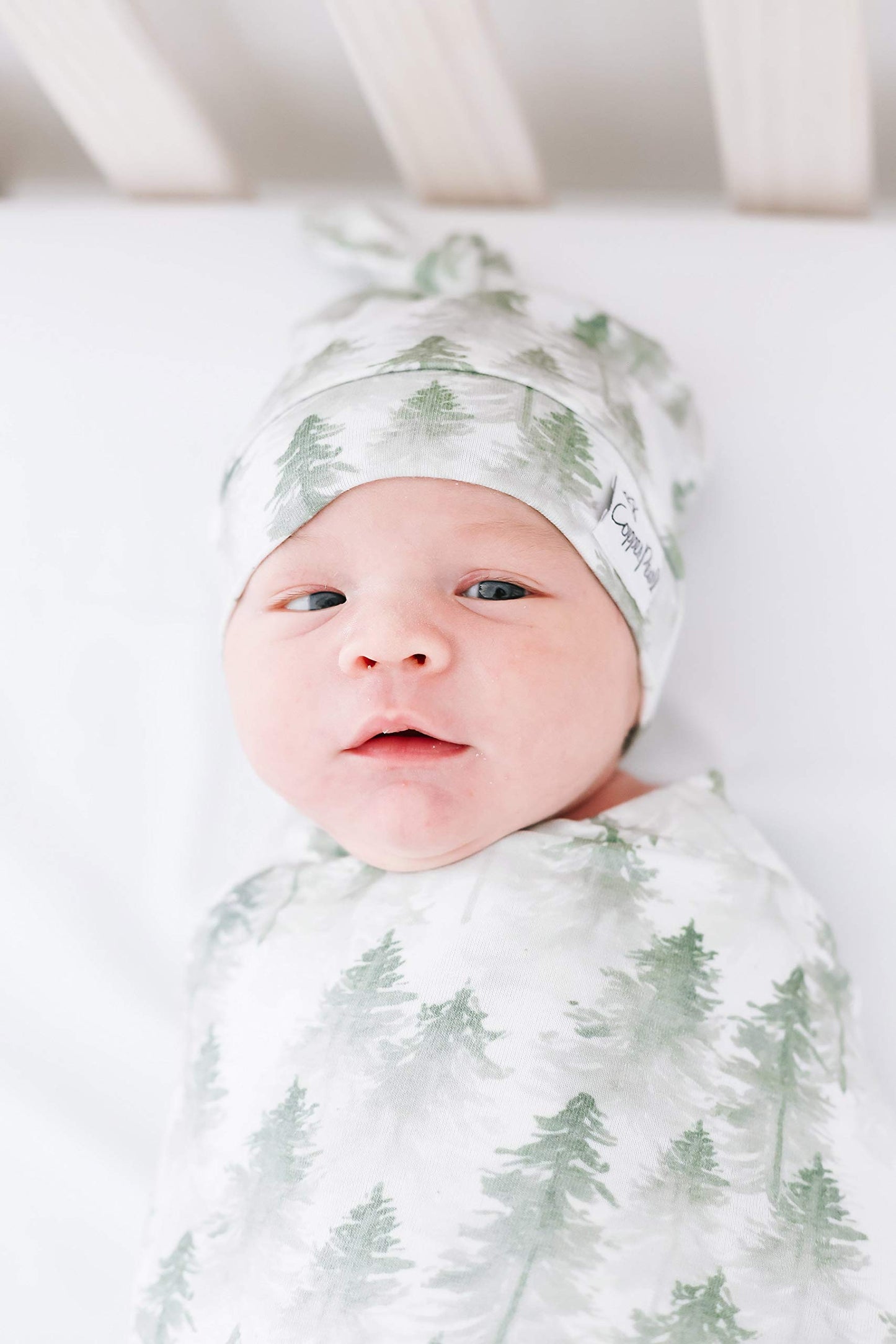 Baby Beanie Hat Top Knot Stretchy Soft'Evergreen' By Copper Pearl
