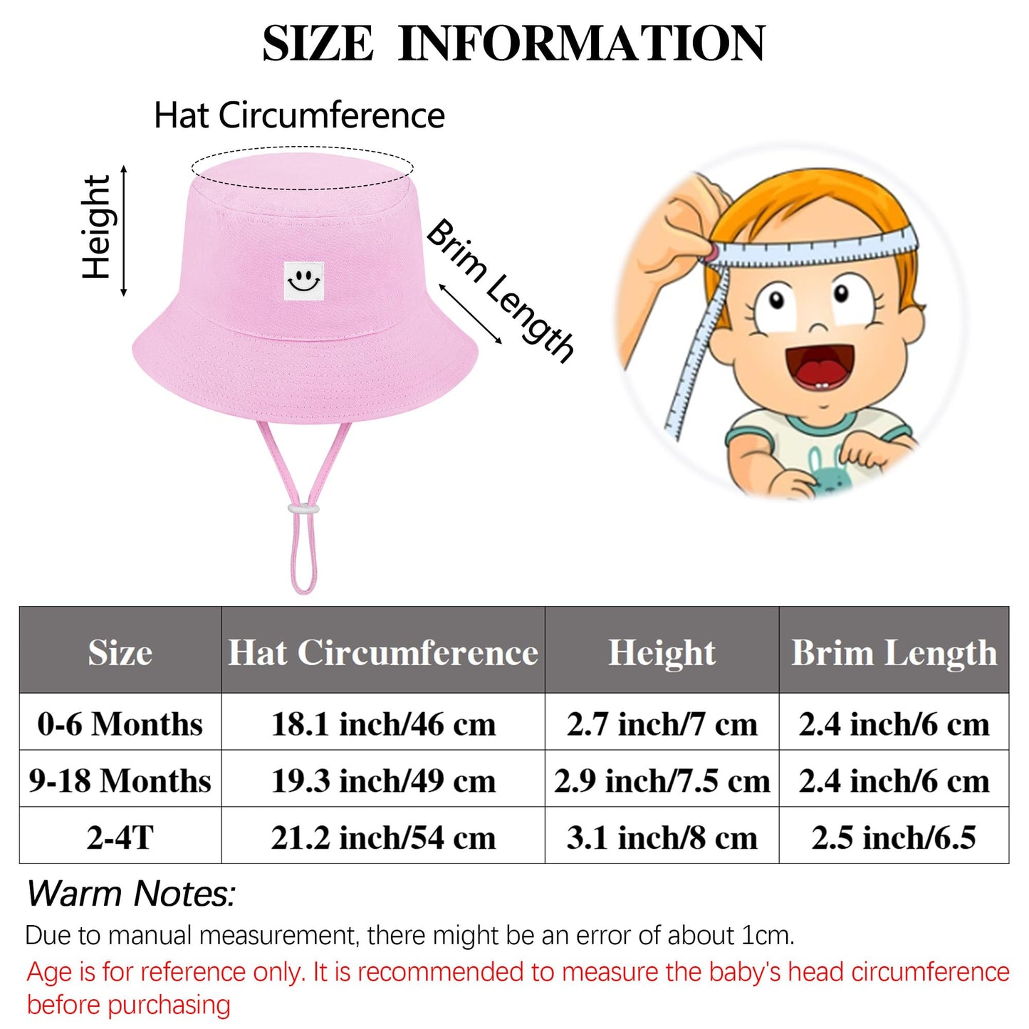 Cooraby 4 Pack Baby Sun Hat Breathable Smile Bucket Hat Toddler Sun Protective Bucket Hat Adjustable Cap For Baby Girl Boy (2-4T