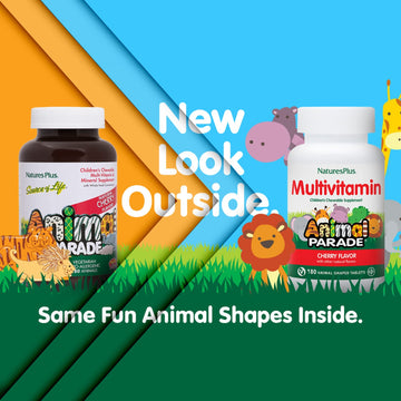 Natures Plus Animal Parade Children'S Chewable Multivitamin - Cherry Flavor - 180 Animal-Shaped Tablets - Promotes Health & Well