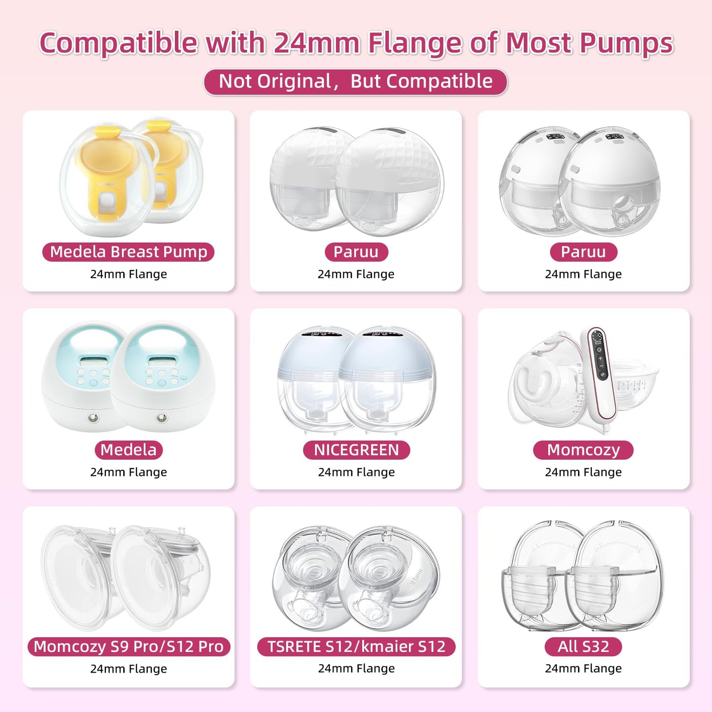 Flange Inserts 17Mm For Medela,Spectra 24Mm Shields/Flanges,Compatible With Momcozy S12 Pro/S9 Pro/S9/S12 Wearable Breast Pump,R