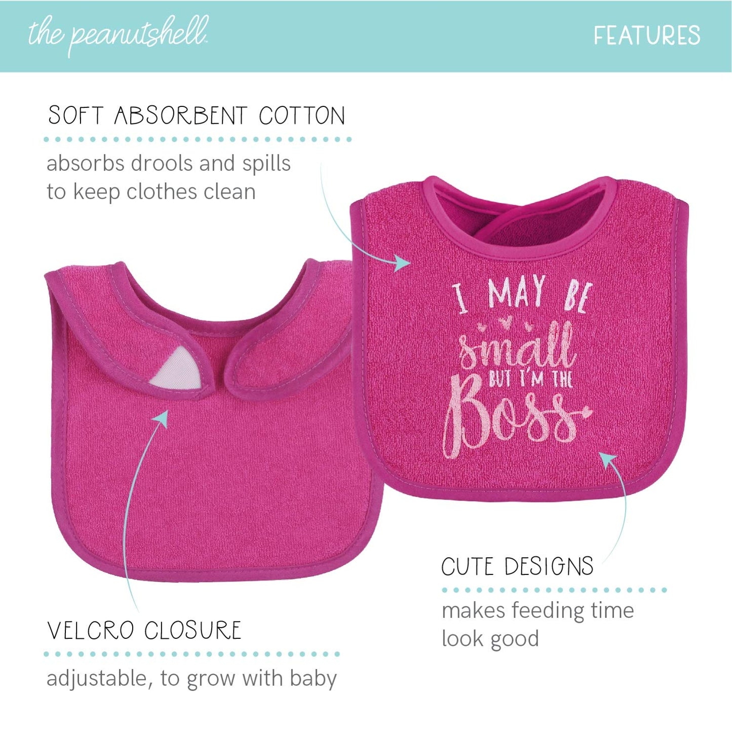 The Peanutshell Baby Girl Terry Bib Set Of 8-100% Cotton, Soft, Absorbent Baby Bibs For Girls, Toddler Baby Girl Bibs Set, Newbo