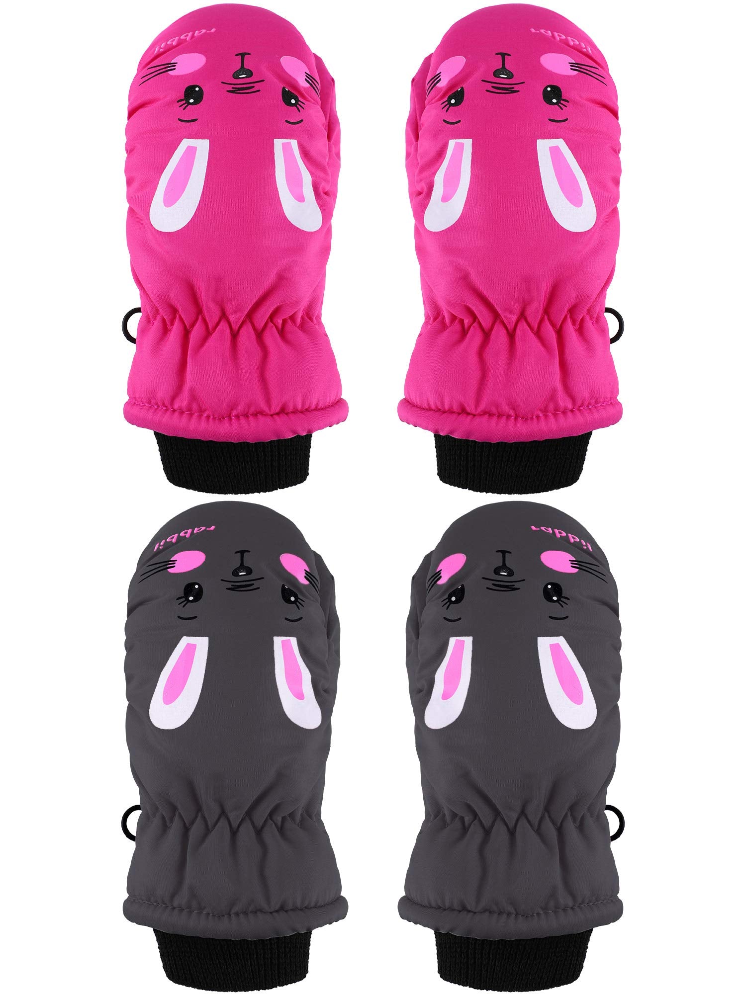 SATINIOR 2 Pairs kids waterproof mittens Girls Winter Snow mittens Warm Snow Gloves for Winter Outdoor Activities(3-5 Year,Class