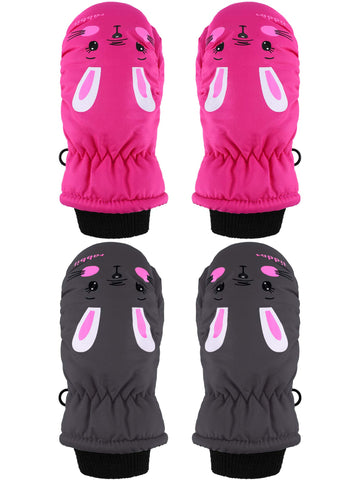 SATINIOR 2 Pairs kids waterproof mittens Girls Winter Snow mittens Warm Snow Gloves for Winter Outdoor Activities(3-5 Year,Class