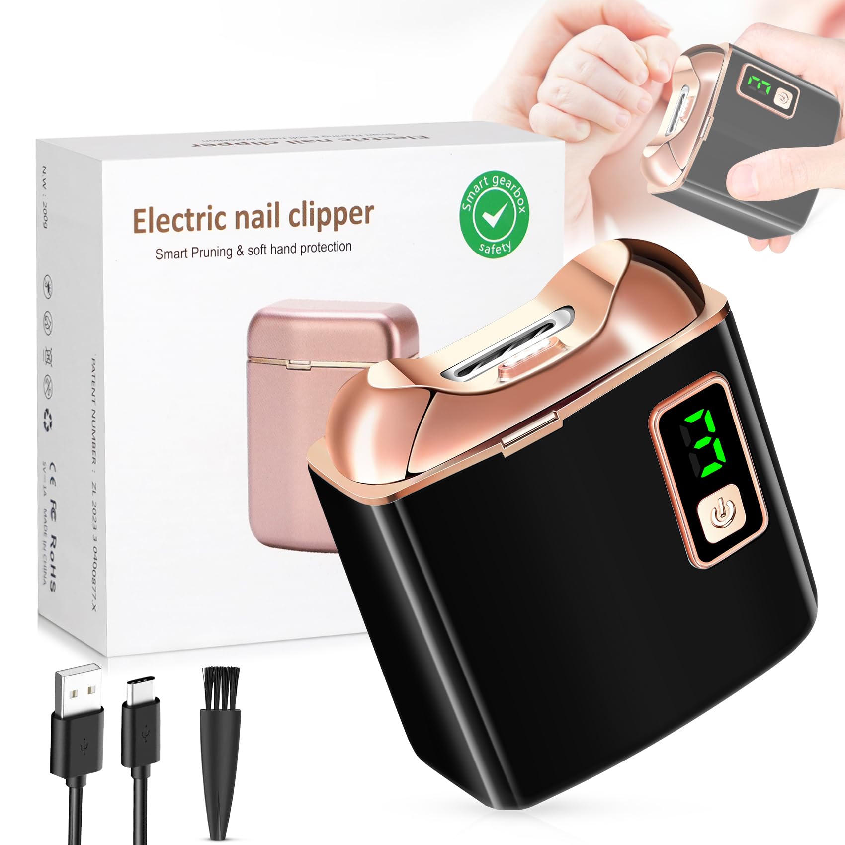 Electric Nail Clipper With Led Light, Usb Rechargeable Nail Trimmer, 3-Speed Fingernail Manicure For Baby, Kids, Seniors, And Ad
