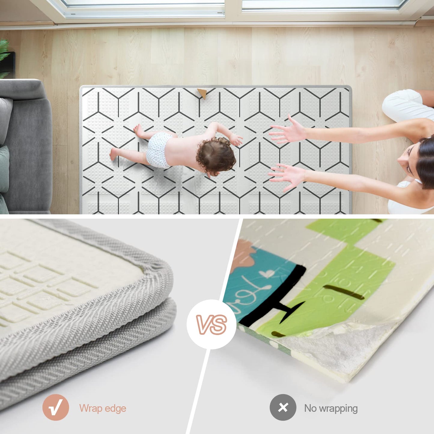 Zeebaba Baby Play Mat, 47'X47' Foldable & Reversable Play Mat, 0.4' Thick Waterproof Foam Play Mat, Unicorn Baby Mat, Foam Pl