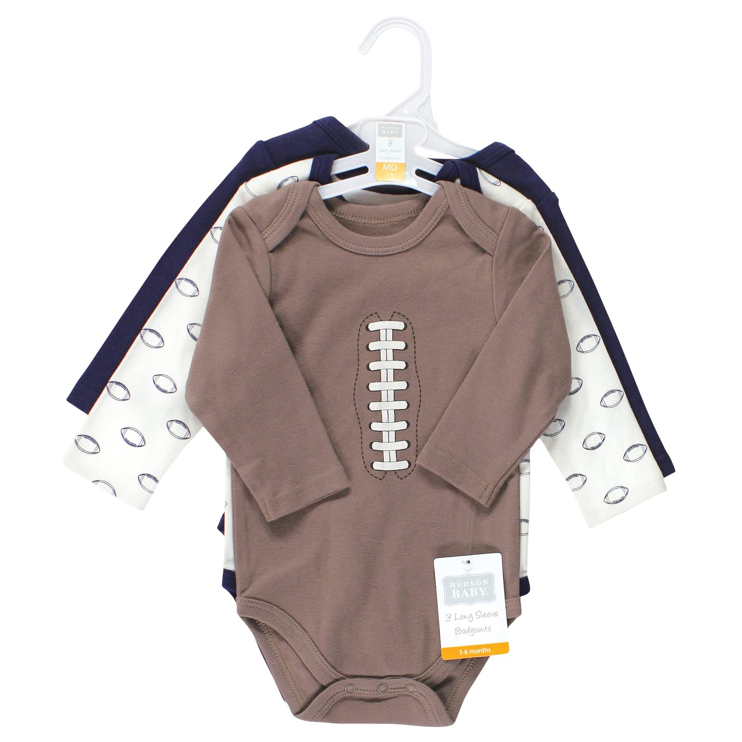 Hudson Baby Unisex Baby Cotton Long-Sleeve Bodysuits, Football Mvp, 6-9 Months