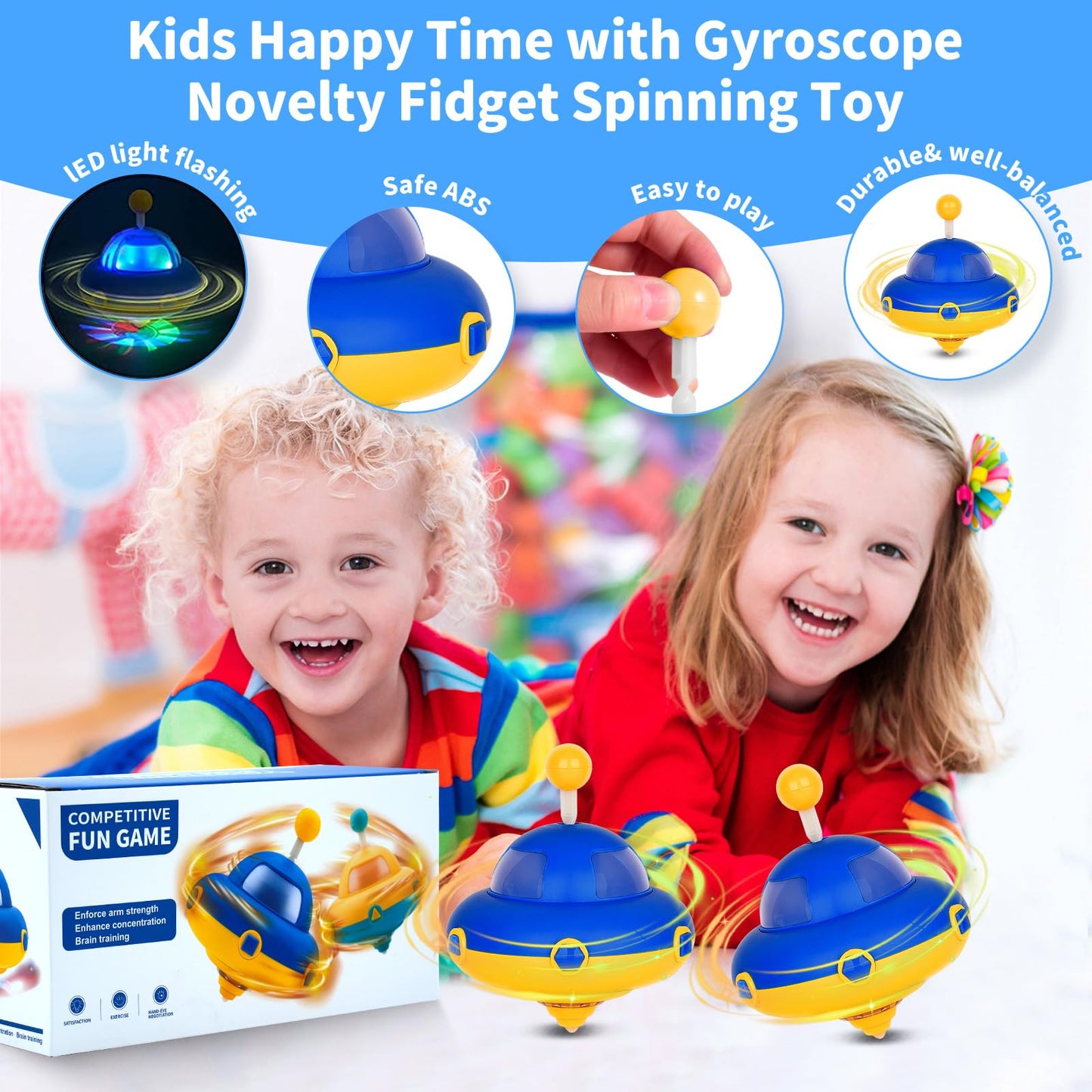 2Pack Light-Up Spinning Top For Kids - Flashing Ufo Rotating Educational Toys,Sensory Toys For Toddlers 3-4. Birthday Party Favo