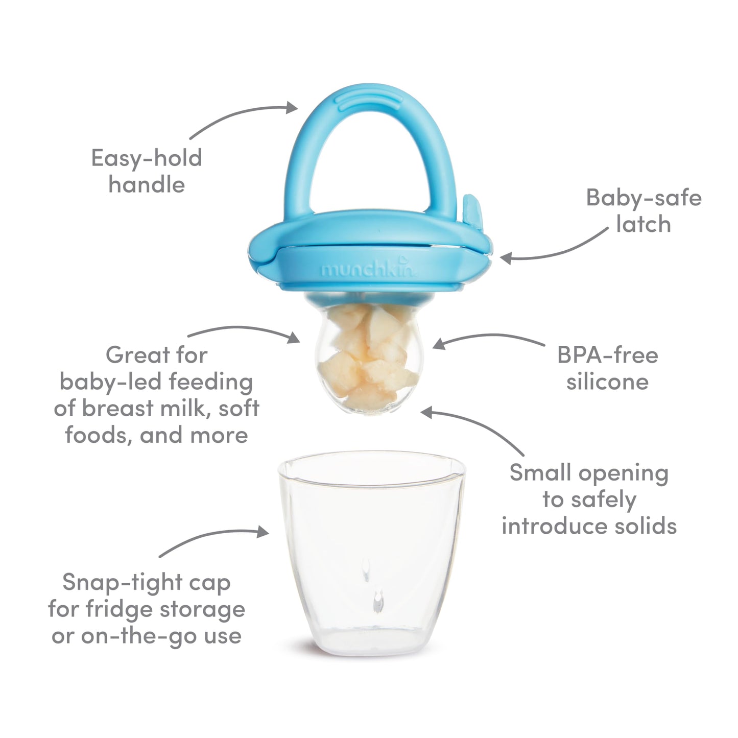 Munchkin Silicone Baby Food Feeder For Solids And Purees, Great For Self-Feeding And Baby Led Weaning, 2 Pack, Blue/Mint