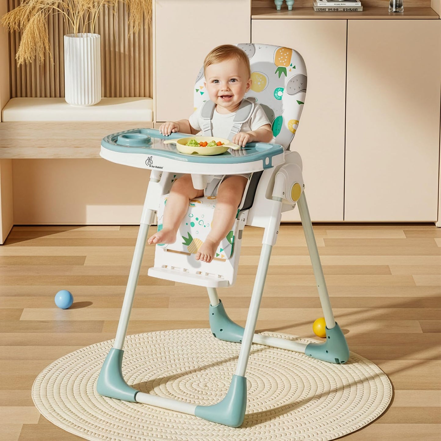 R For Rabbit Marshmallow Lite Baby Feeding High Chair For Babies, 6 Levels Smart Baby Feeding High Chair (Aqua Pine)
