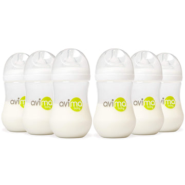 Avima Baby 9 Oz Anti Colic Baby Bottles For Breastfed Babies - Medium Flow Nipples, Wide Neck Bottles, Bpa Free - 3-6 Months, St
