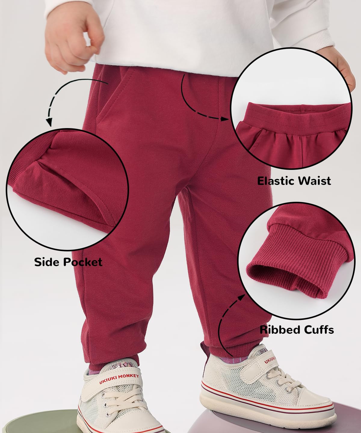 Gfqlong Toddler Boys 3 Pack Cotton Active Jogger Sweatpants,Kids Casual Athletic Solid Pocket Pull On Pants,Blue+Yellow+Red