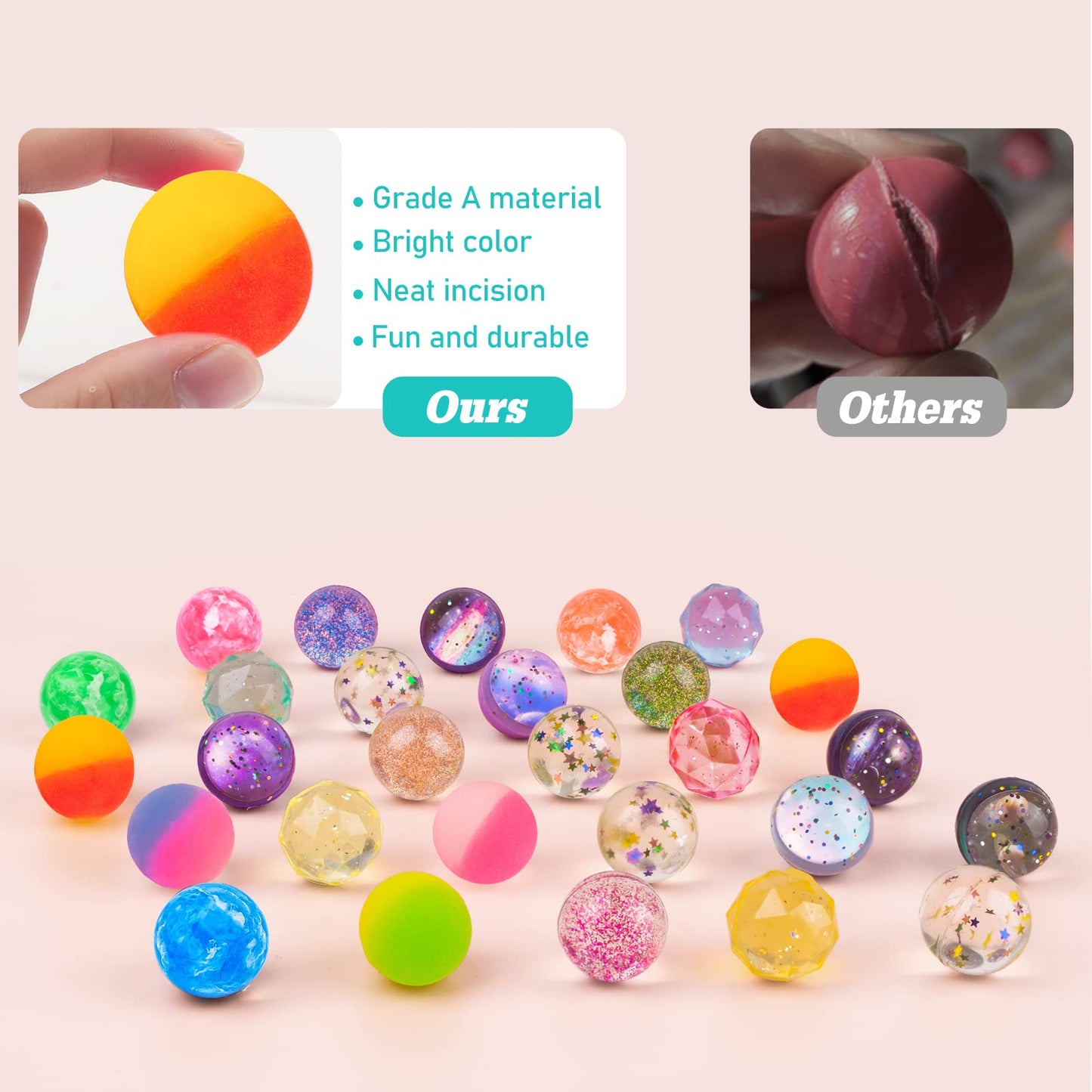 Ecoofor 24 Pieces Bouncy Balls 32mm Bounce Balls 6 Styles High Bouncing Balls Toys for Kids Party Favors Birthdays Gift Classroo