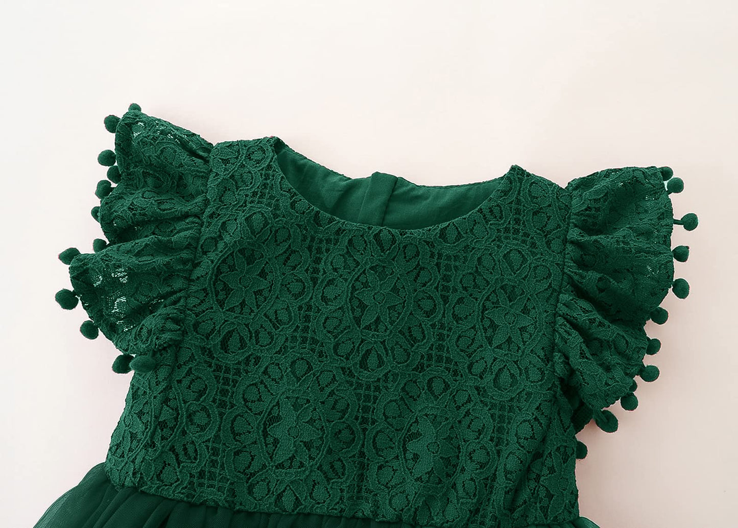 Rjxdlt Toddler Girl Dress Baby Girl Tulle Dress Flutter Sleeve Tutu Flower Girl Dress 6 Years Dark Green 396