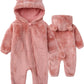Baby Fleece One Piece Onesie Cute Bear Jumpsuits Winter Hooded Rompers With Zipper Pink 3-6M