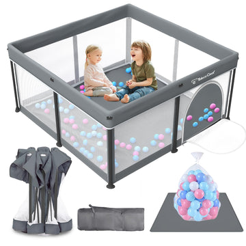 Taleco Gear Foldable Baby Play Pen with Mat, 50x50 Playpen for Babies and Toddlers, Playpen for Baby with Gate, Breathable,F
