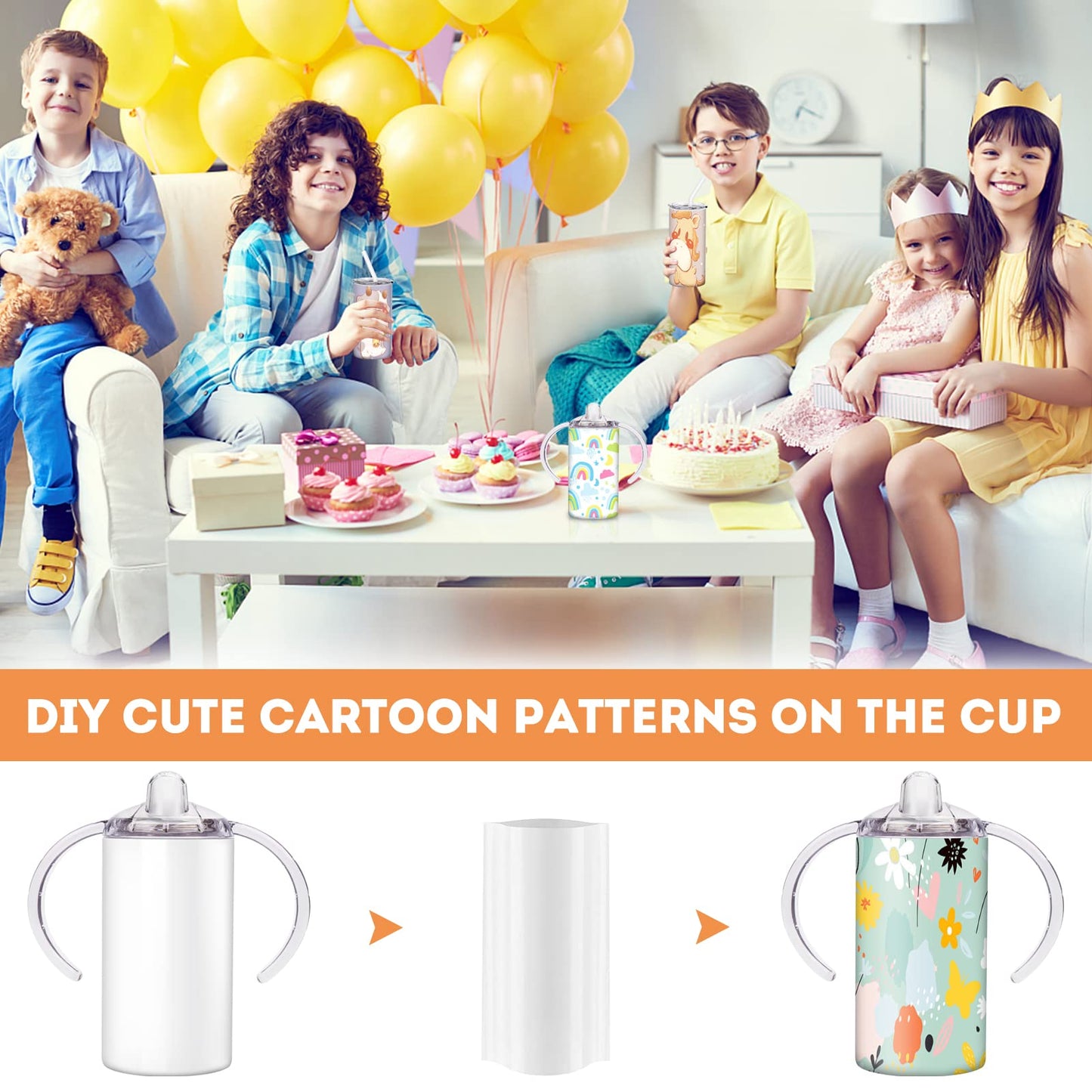 Vermida Sublimation Sippy Cup Blank With Handle, 12Oz Stainless Steel Sippy Cups, Kids Cups With Straws And Lids Spill Proof Dou