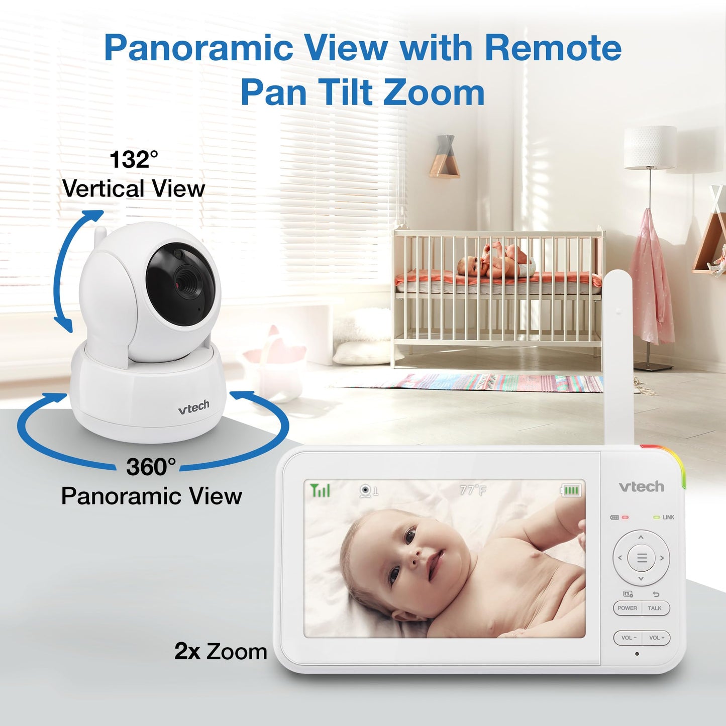 VTech Video Baby Monitor with 5 LCD Screen, Up to 17Hrs Video & 31Hrs Audio Battery Life, Night Vision, 1000ft Range, Pan-Tilt-Z