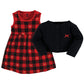 Hudson Baby Baby Girls' Cotton Dress And Cardigan Set, Gold Heart Buffalo Plaid, 6-9 Months