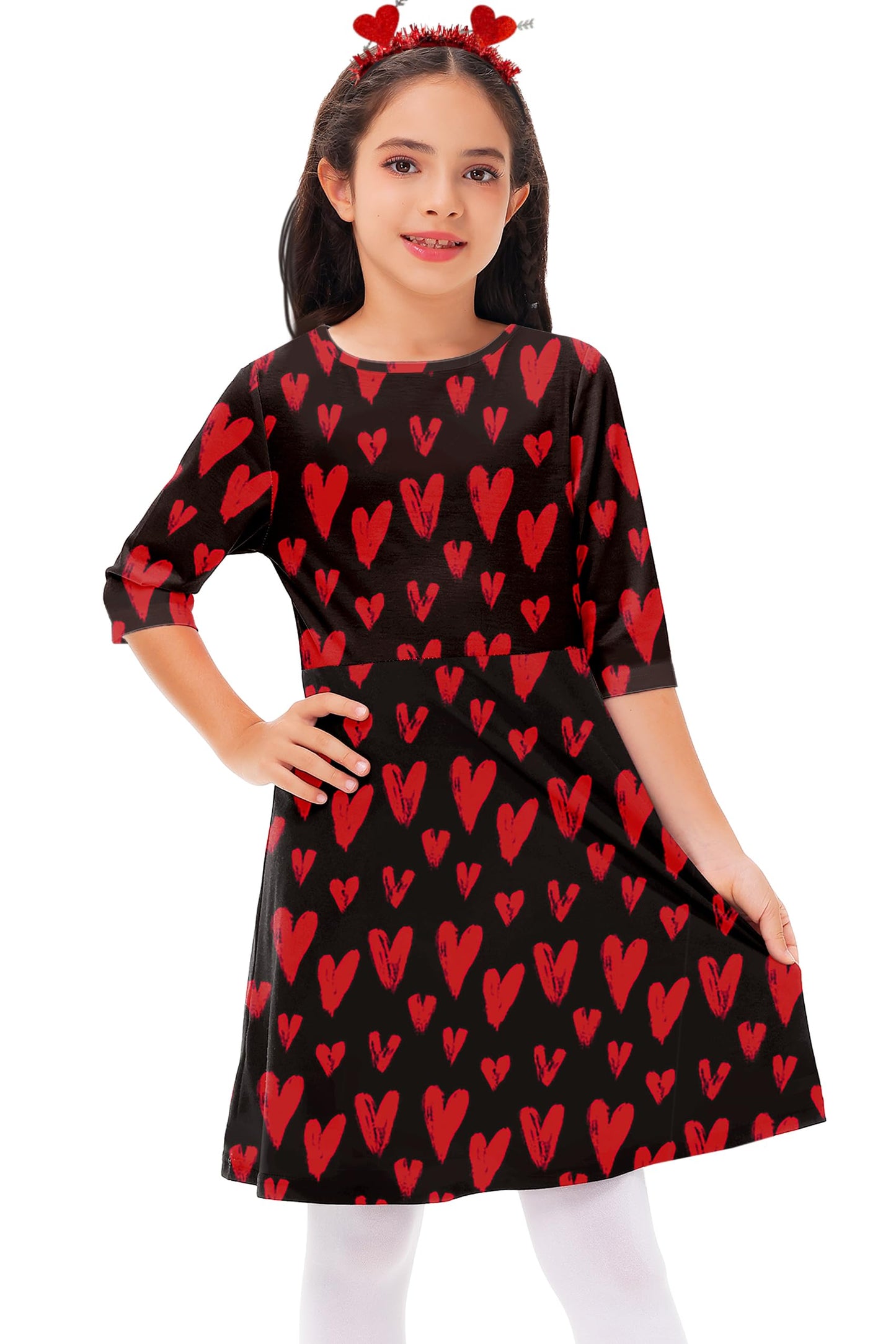 Kid Valentine'S Day Girls Funny Sweet Love Printed Cute Hearts A-Line Swing Dress 9-10 Years