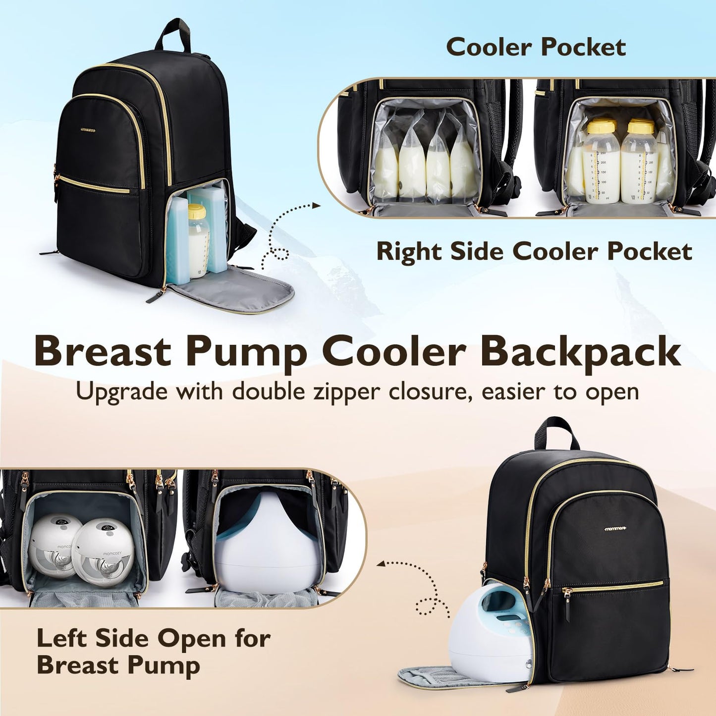 Mommore Breast Pump Bag With Cooler Pocket For Milk Storage, Fits Spectra S1, S2 / Medela, Stylish Diaper Bag Backpack With Padd